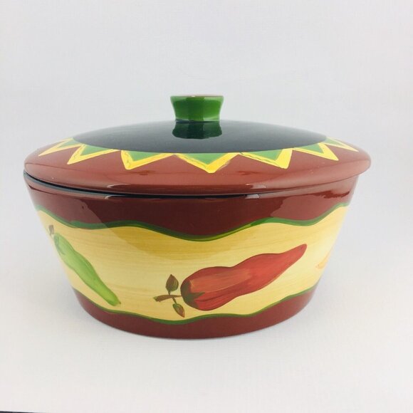 THE MAIN INGREDIENTS Southwestern Chili Peppers Stoneware Large Lid Serving Bowl - Picture 3 of 14